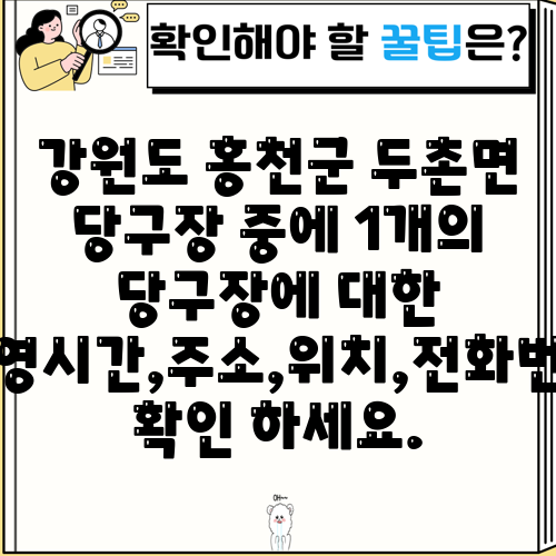 강원도 홍천군 두촌면 당구장 중에 1개의 당구장에 대한 운영시간,주소,위치,전화번호 확인 하세요.