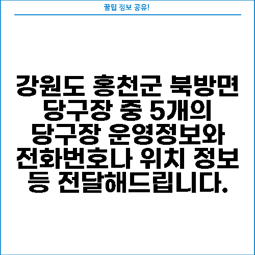 강원도 홍천군 북방면 당구장 중 5개의 당구장 운영정보와 전화번호나 위치 정보 등 전달해드립니다.
