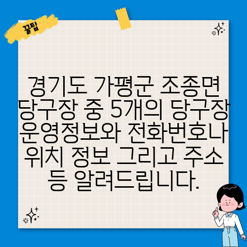경기도 가평군 조종면 당구장 중 5개의 당구장 운영정보와 전화번호나 위치 정보 그리고 주소 등 알려드립니다.
