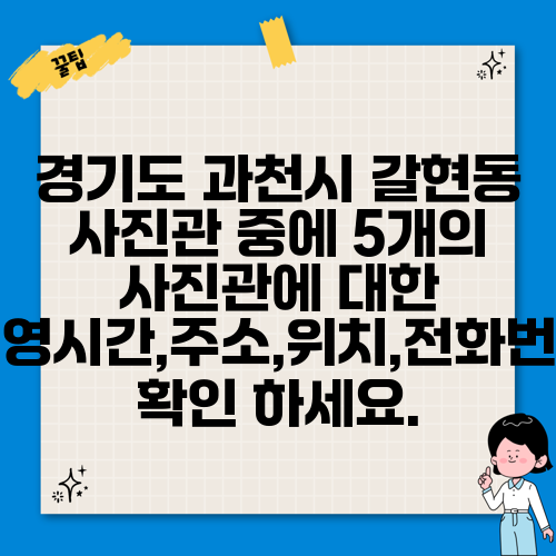 경기도 과천시 갈현동 사진관 중에 5개의 사진관에 대한 운영시간,주소,위치,전화번호 확인 하세요.