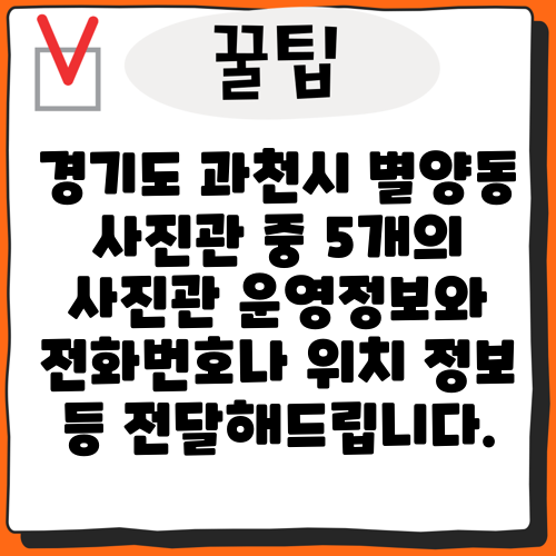 경기도 과천시 별양동 사진관 중 5개의 사진관 운영정보와 전화번호나 위치 정보 등 전달해드립니다.