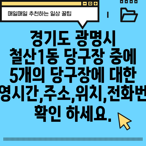 경기도 광명시 철산1동 당구장 중에 5개의 당구장에 대한 운영시간,주소,위치,전화번호 확인 하세요.