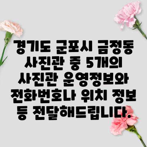 경기도 군포시 금정동 사진관 중 5개의 사진관 운영정보와 전화번호나 위치 정보 등 전달해드립니다.