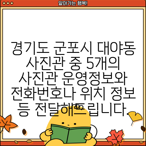 경기도 군포시 대야동 사진관 중 5개의 사진관 운영정보와 전화번호나 위치 정보 등 전달해드립니다.