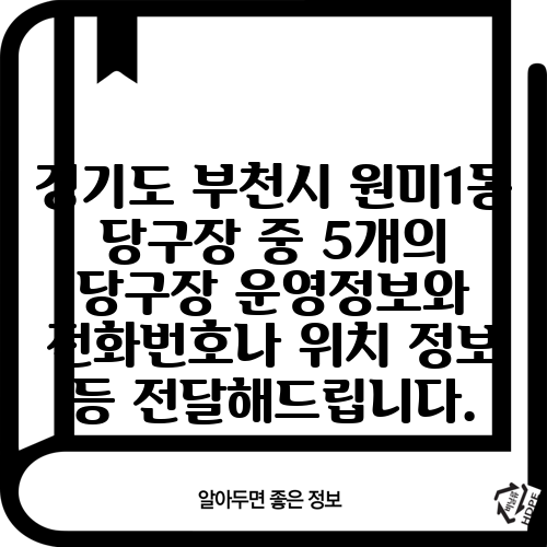 경기도 부천시 원미1동 당구장 중 5개의 당구장 운영정보와 전화번호나 위치 정보 등 전달해드립니다.