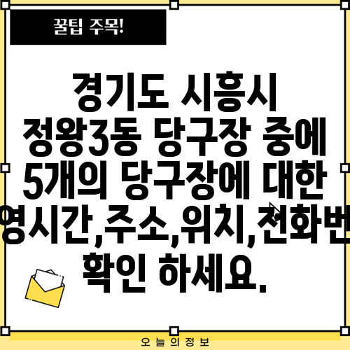 경기도 시흥시 정왕3동 당구장 중에 5개의 당구장에 대한 운영시간,주소,위치,전화번호 확인 하세요.