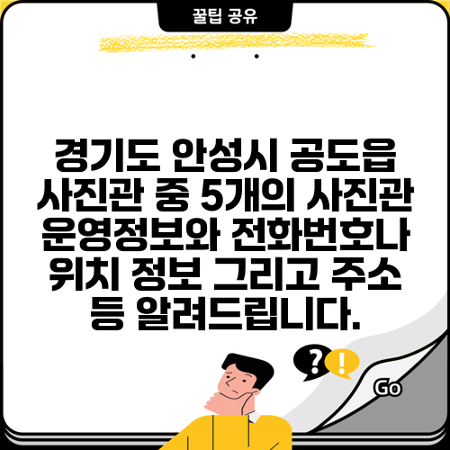 경기도 안성시 공도읍 사진관 중 5개의 사진관 운영정보와 전화번호나 위치 정보 그리고 주소 등 알려드립니다.