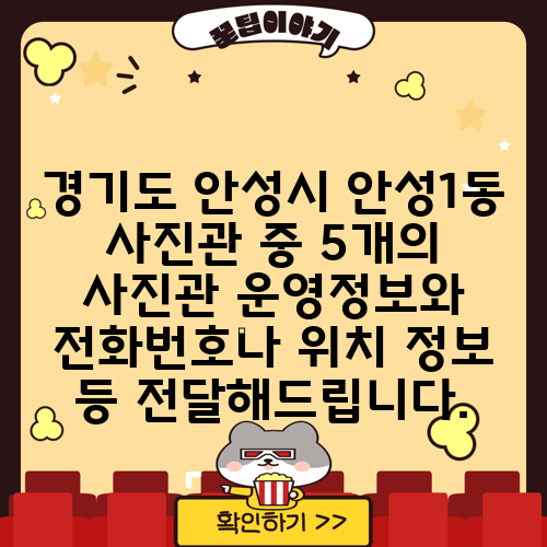 경기도 안성시 안성1동 사진관 중 5개의 사진관 운영정보와 전화번호나 위치 정보 등 전달해드립니다.