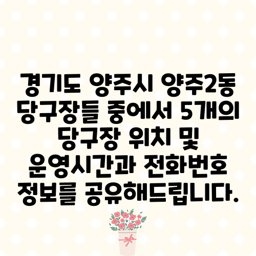 경기도 양주시 양주2동 당구장들 중에서 5개의 당구장 위치 및 운영시간과 전화번호 정보를 공유해드립니다.