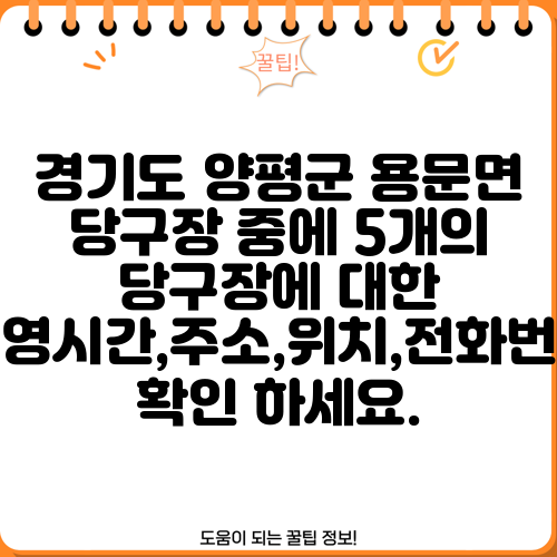 경기도 양평군 용문면 당구장 중에 5개의 당구장에 대한 운영시간,주소,위치,전화번호 확인 하세요.
