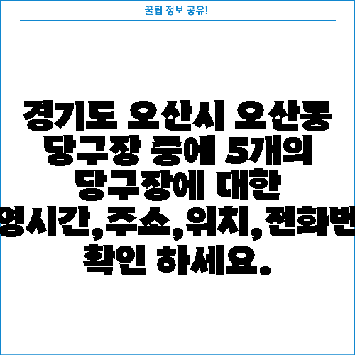 경기도 오산시 오산동 당구장 중에 5개의 당구장에 대한 운영시간,주소,위치,전화번호 확인 하세요.