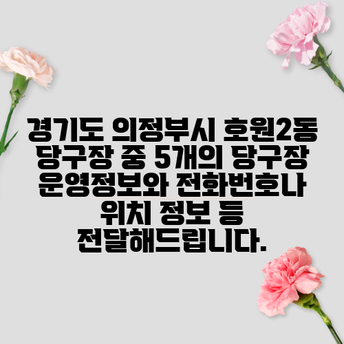 경기도 의정부시 호원2동 당구장 중 5개의 당구장 운영정보와 전화번호나 위치 정보 등 전달해드립니다.