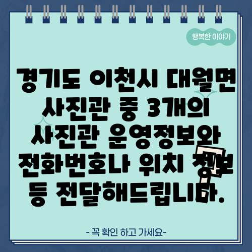 경기도 이천시 대월면 사진관 중 3개의 사진관 운영정보와 전화번호나 위치 정보 등 전달해드립니다.