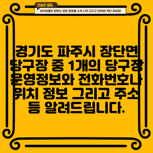 경기도 파주시 장단면 당구장 중 1개의 당구장 운영정보와 전화번호나 위치 정보 그리고 주소 등 알려드립니다.