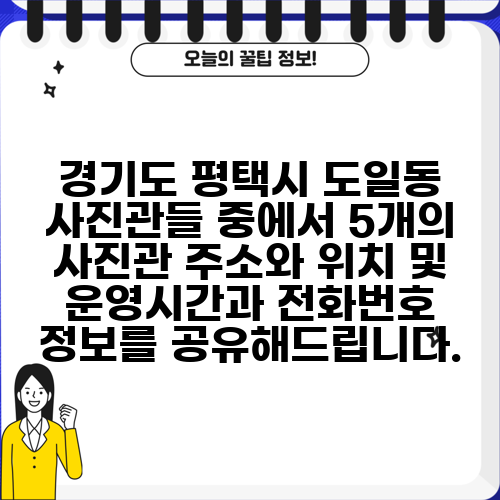 경기도 평택시 도일동 사진관들 중에서 5개의 사진관 주소와 위치 및 운영시간과 전화번호 정보를 공유해드립니다.