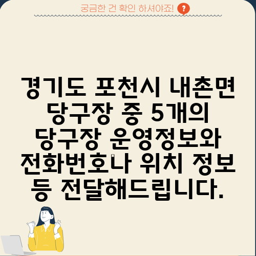 경기도 포천시 내촌면 당구장 중 5개의 당구장 운영정보와 전화번호나 위치 정보 등 전달해드립니다.