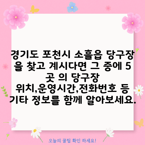 경기도 포천시 소흘읍 당구장 을 찾고 계시다면 그 중에 5 곳 의 당구장 위치,운영시간,전화번호 등 기타 정보를 함께 알아보세요.