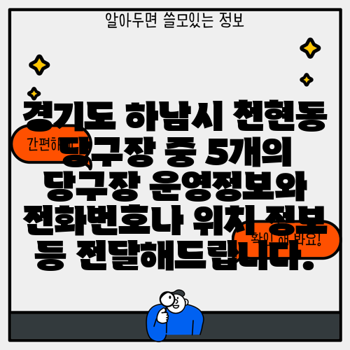 경기도 하남시 천현동 당구장 중 5개의 당구장 운영정보와 전화번호나 위치 정보 등 전달해드립니다.