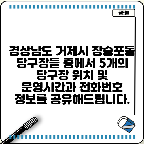 경상남도 거제시 장승포동 당구장들 중에서 5개의 당구장 위치 및 운영시간과 전화번호 정보를 공유해드립니다.