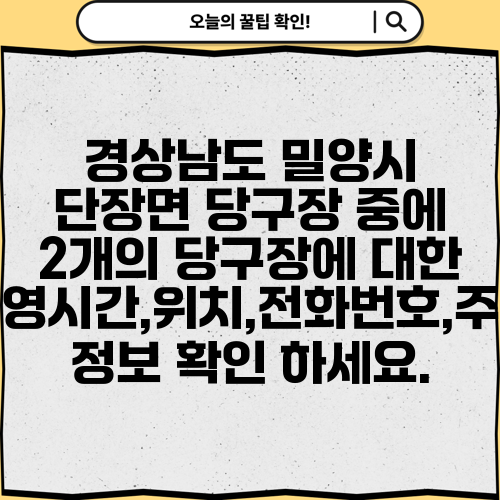 경상남도 밀양시 단장면 당구장 중에 2개의 당구장에 대한 운영시간,위치,전화번호,주소 정보 확인 하세요.