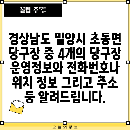 경상남도 밀양시 초동면 당구장 중 4개의 당구장 운영정보와 전화번호나 위치 정보 그리고 주소 등 알려드립니다.