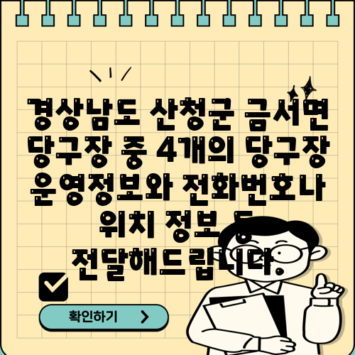 경상남도 산청군 금서면 당구장 중 4개의 당구장 운영정보와 전화번호나 위치 정보 등 전달해드립니다.