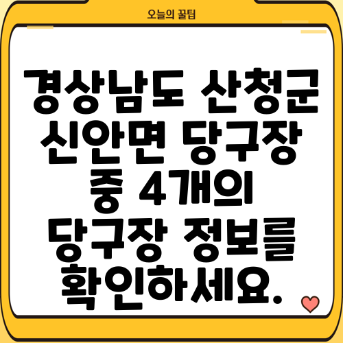 경상남도 산청군 신안면 당구장 중 4개의 당구장 정보를 확인하세요.