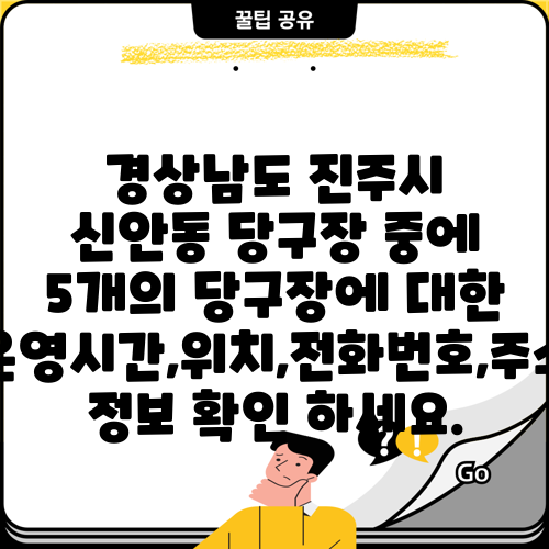 경상남도 진주시 신안동 당구장 중에 5개의 당구장에 대한 운영시간,위치,전화번호,주소 정보 확인 하세요.