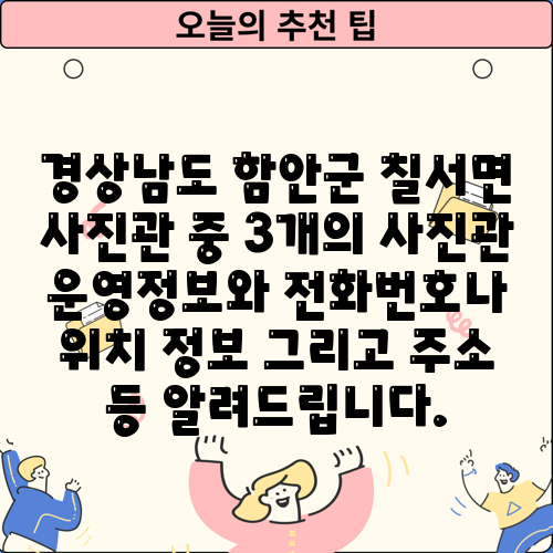 경상남도 함안군 칠서면 사진관 중 3개의 사진관 운영정보와 전화번호나 위치 정보 그리고 주소 등 알려드립니다.