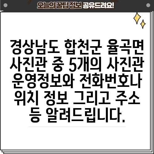 경상남도 합천군 율곡면 사진관 중 5개의 사진관 운영정보와 전화번호나 위치 정보 그리고 주소 등 알려드립니다.