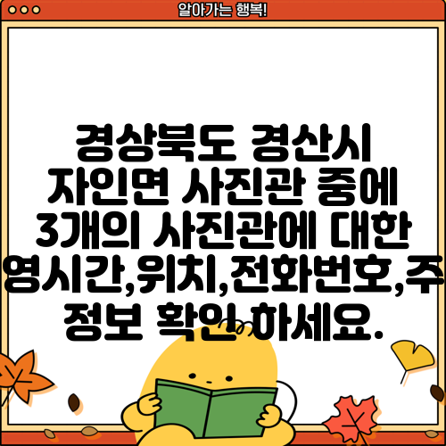 경상북도 경산시 자인면 사진관 중에 3개의 사진관에 대한 운영시간,위치,전화번호,주소 정보 확인 하세요.