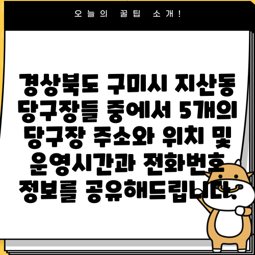 경상북도 구미시 지산동 당구장들 중에서 5개의 당구장 주소와 위치 및 운영시간과 전화번호 정보를 공유해드립니다.