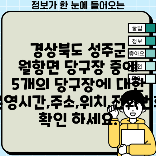 경상북도 성주군 월항면 당구장 중에 5개의 당구장에 대한 운영시간,주소,위치,전화번호 확인 하세요.