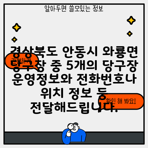 경상북도 안동시 와룡면 당구장 중 5개의 당구장 운영정보와 전화번호나 위치 정보 등 전달해드립니다.
