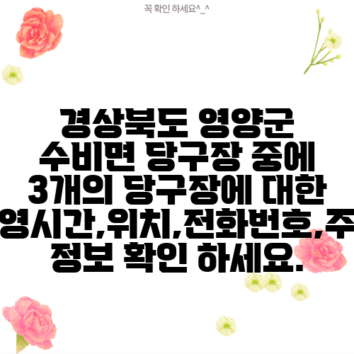 경상북도 영양군 수비면 당구장 중에 3개의 당구장에 대한 운영시간,위치,전화번호,주소 정보 확인 하세요.