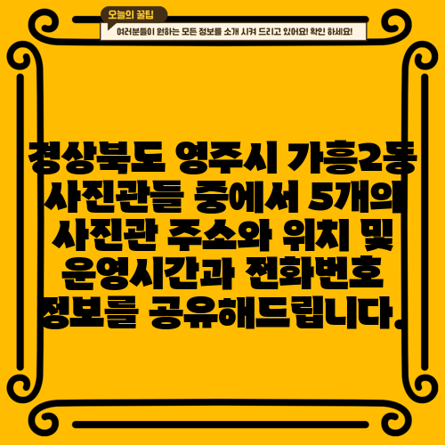 경상북도 영주시 가흥2동 사진관들 중에서 5개의 사진관 주소와 위치 및 운영시간과 전화번호 정보를 공유해드립니다.
