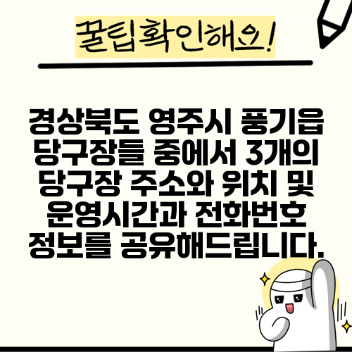 경상북도 영주시 풍기읍 당구장들 중에서 3개의 당구장 주소와 위치 및 운영시간과 전화번호 정보를 공유해드립니다.