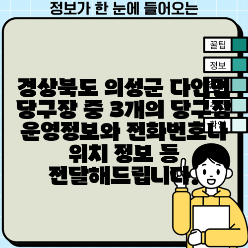 경상북도 의성군 다인면 당구장 중 3개의 당구장 운영정보와 전화번호나 위치 정보 등 전달해드립니다.