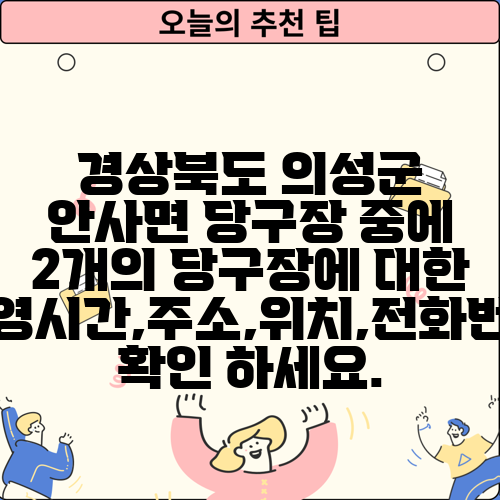 경상북도 의성군 안사면 당구장 중에 2개의 당구장에 대한 운영시간,주소,위치,전화번호 확인 하세요.