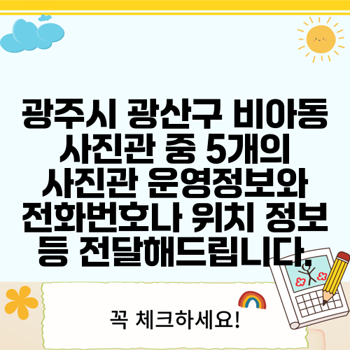 광주시 광산구 비아동 사진관 중 5개의 사진관 운영정보와 전화번호나 위치 정보 등 전달해드립니다.