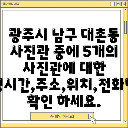 광주시 남구 대촌동 사진관 중에 5개의 사진관에 대한 운영시간,주소,위치,전화번호 확인 하세요.