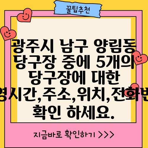 광주시 남구 양림동 당구장 중에 5개의 당구장에 대한 운영시간,주소,위치,전화번호 확인 하세요.