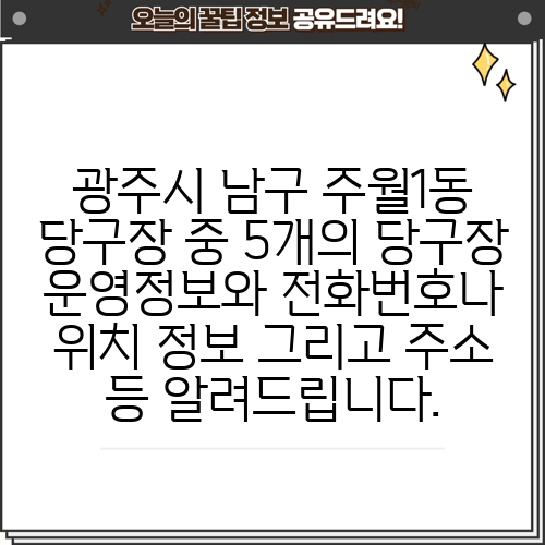 광주시 남구 주월1동 당구장 중 5개의 당구장 운영정보와 전화번호나 위치 정보 그리고 주소 등 알려드립니다.