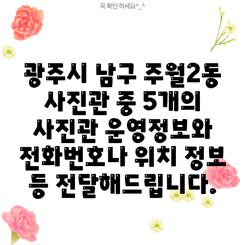 광주시 남구 주월2동 사진관 중 5개의 사진관 운영정보와 전화번호나 위치 정보 등 전달해드립니다.