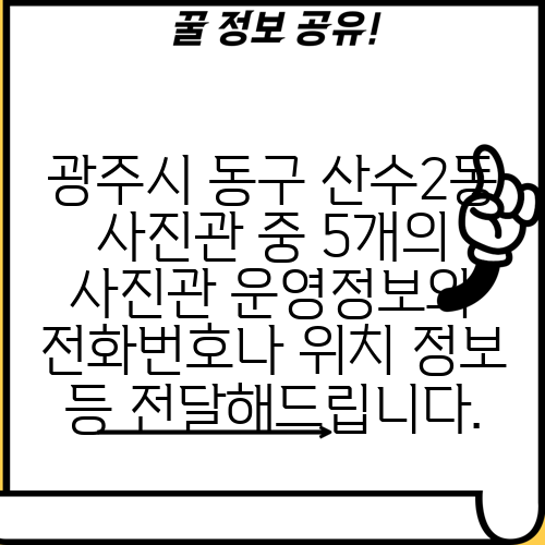 광주시 동구 산수2동 사진관 중 5개의 사진관 운영정보와 전화번호나 위치 정보 등 전달해드립니다.