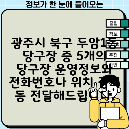 광주시 북구 두암1동 당구장 중 5개의 당구장 운영정보와 전화번호나 위치 정보 등 전달해드립니다.