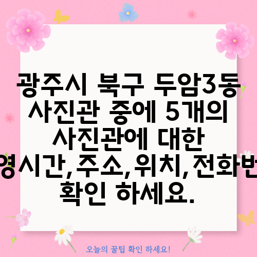 광주시 북구 두암3동 사진관 중에 5개의 사진관에 대한 운영시간,주소,위치,전화번호 확인 하세요.