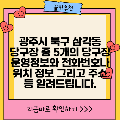 광주시 북구 삼각동 당구장 중 5개의 당구장 운영정보와 전화번호나 위치 정보 그리고 주소 등 알려드립니다.