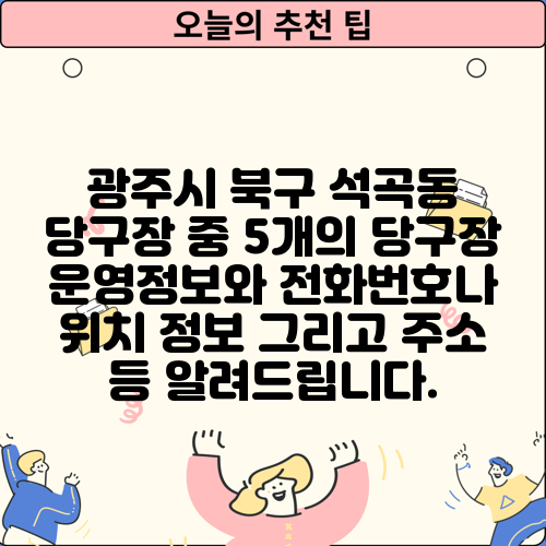 광주시 북구 석곡동 당구장 중 5개의 당구장 운영정보와 전화번호나 위치 정보 그리고 주소 등 알려드립니다.
