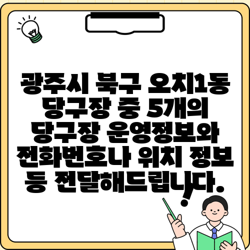 광주시 북구 오치1동 당구장 중 5개의 당구장 운영정보와 전화번호나 위치 정보 등 전달해드립니다.
